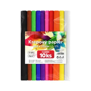 Krepppapír - 10 színű készlet, mérete: 25 x 200 cm